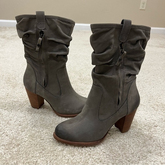 Ugg Australia Dayton Slouchy Gray Leather Mid Calf Heeled Boots Size 5 “NEW”, - Picture 2 of 16